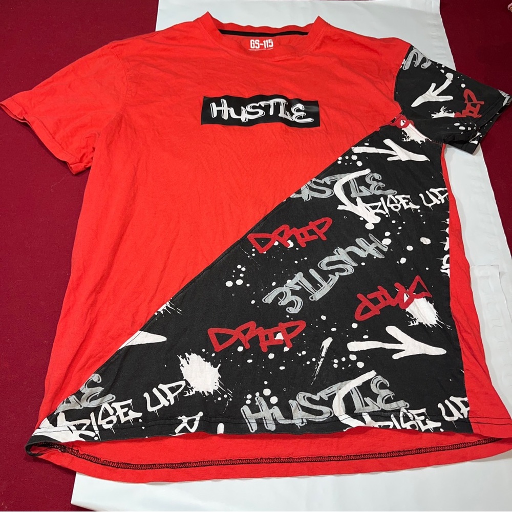 Hustle GS-115 RED Grafitti Art T-Shirt black Splatter Street Hip Hop Drip Men XL